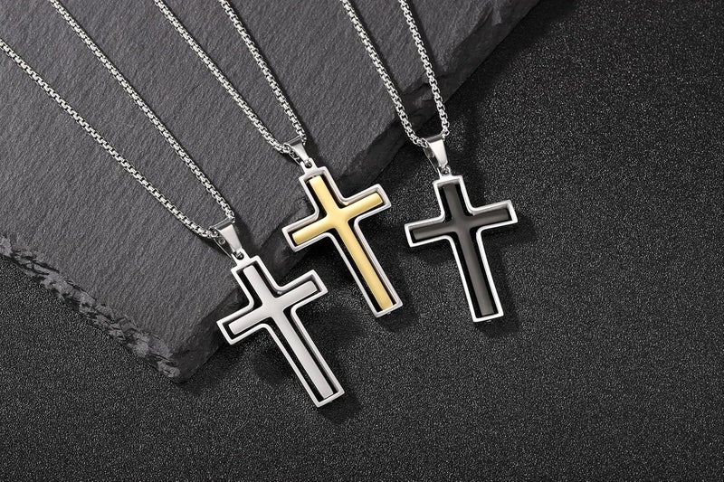 PiercingJ Cross Necklace Black Gold Silver Rotating Pendant Crucifix Necklaces For Him Men's Christmas Birthday Gift - Image 2